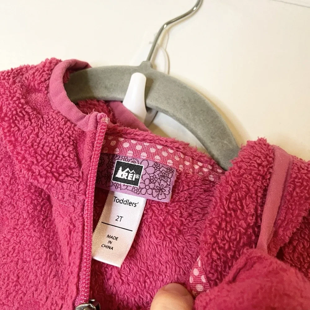 REI Fleece Zip Fleece Sweatshirt Top Hoodie Hot Pink Heart Valentine's Day 2T